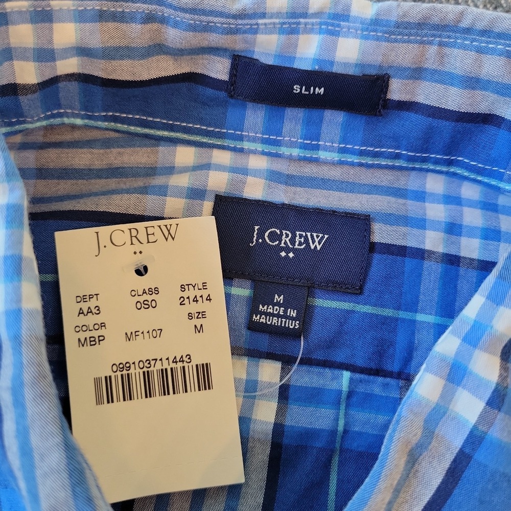 NWT J.Crew Shirt Men's Medium Slim Fit Blue Plaid‎ Long Sleeve Button Down - Picture 4 of 8